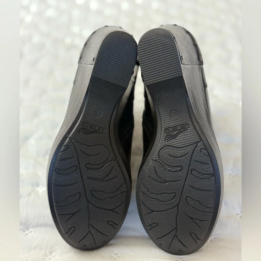 Dansko Faith Dark Black Leather Ankle Boots Wedge Heel Size EU 37 US 6.5-7 Comfy